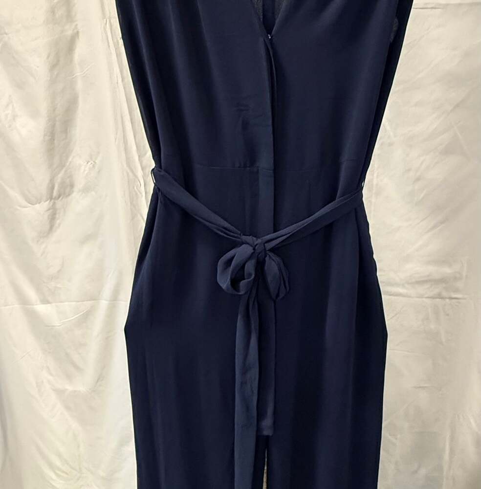 Michael Kors Navy Blue Sleeveless V-Neck Jumpsuit with Tie Waist